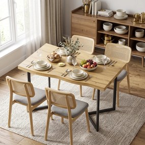 Mesa de Jantar para 2 Pessoas com Tampo Espesso (CADEIRAS NÃO INCLUDAS) Pernas Metálicas Estilo Moderno 110x67x75,5 cm Carvalho