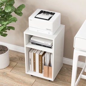 Armário de arquivo vertical giratório com 2 prateleiras móveis abertas em suporte de impressora de mesa para mesa de casa 33 x 30 x 58 cm branco