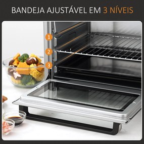 HOMCOM Mini Forno de Convecção 32L 16000 com 3 Modos de Aquecimento Te