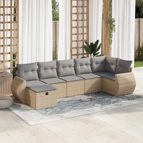 7 pcs conjunto de sofás p/ jardim com almofadões vime PE bege