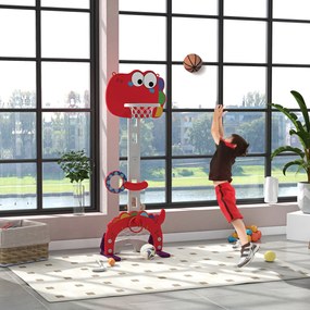 Cesto de Basquetebol 5 em 1 com Altura Ajustável Futebol Golf Aros Jogo de Lançamento 46x51x134-152 cm Vermelho