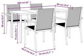 5 pcs conjunto de jantar para jardim textilene e aço preto