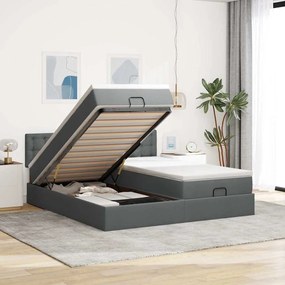 vidaXL Estrutura de cama otomana com colchões tecido cinzento escuro