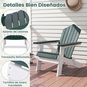 Cadeira Adirondack Dobrável, 88 x 77 x 95 cm, Apoios de Braços Largos, Verde Escuro