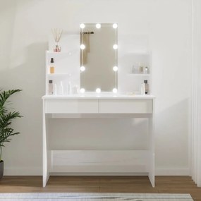 808825 vidaXL Toucador com LEDs 96x40x142 cm branco brilhante