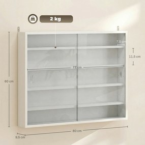 Vitrine de Parede com Prateleiras Ajustáveis e 2 Portas Corredeiras de Vidro para Coleções 80x9,5x60 cm Branco