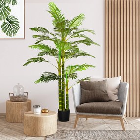 HOMCOM Planta Artificial Palmeira Areca Grande 190 cm com Vaso e 30 Folhas Decoração para Interior e Exterior Sala de Estar Escritório Ø19,5x190 cm Verde