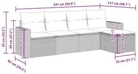 5 pcs conjunto de sofás p/ jardim com almofadões vime PE bege