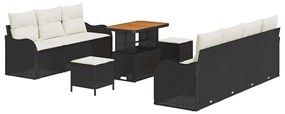 Conjunto de Sofás de Jardim com 10 Peças e Almofadas Pretas em Rattan