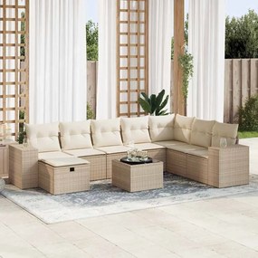 vidaXL 9 pcs conjunto de sofás p/ jardim com almofadões vime PE bege