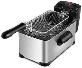 Fritadeira de Aço Inoxidável com Tampa de Recipiente de Óleo de 3,5 L com Janela e Temperatura Ajustável 55 x 24 x 24 x 21 cm Preto