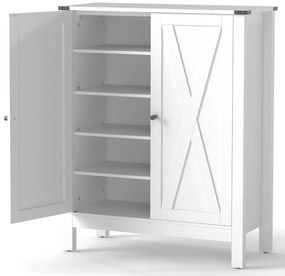 Sapateira 80 x 35,5 x 100 cm com portas para sapatos de 5 níveis com prateleiras ajustáveis em madeira branca