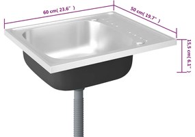 Lava-louça cozinha + escorredor 600x500x155mm aço inox prateado