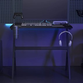 Secretária de gaming c/ luzes LED forma de Y 90x60x75 cm preto