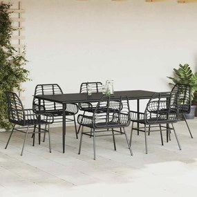 Conjunto de jantar jardim 7 peças vidro vime PE preto