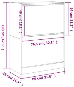 Sapateira c/ 2 gavetas articuladas 80x42x108 cm carvalho sonoma