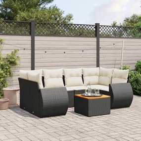 7 pcs conjunto de sofás p/ jardim c/ almofadões vime PE preto