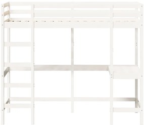 Cama alta com secretária 90x190 cm pinho maciço branco