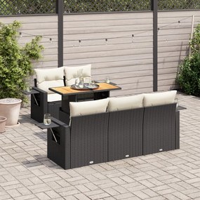 vidaXL 6 pcs conjunto sofás de jardim c/ almofadões vime PE preto