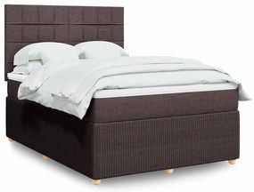 vidaXL Cama com molas/colchão 140x200 cm tecido castanho-escuro