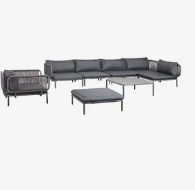 Conjunto De Jardim Com Sofá Modular De Canto De 5 Peças, Mesa De Centro, Puff E Poltrona Em Aço Roubly Cinza Grafito - Sklum