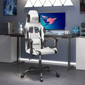 vidaXL Cadeira gaming giratória couro artificial branco e preto