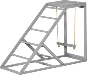 PawHut Poleiro de madeira para galinha, área de recreação em madeira para galinhas com balanço, escada, plataforma, 96 x 40 x 71 cm, cinza | Aosom Portugal