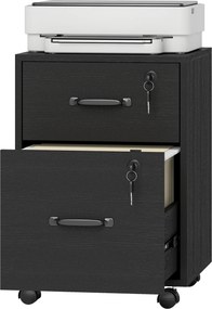 Bloco com 2 Gavetas escritorio, 40 x 40 x 54,1 cm, Com Rodas, Preto
