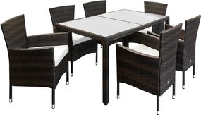 Conjunto de jardim em polyrattan Bali com 7 peças castanho/creme