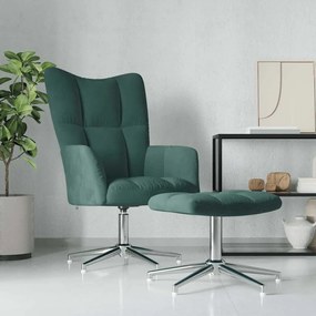 vidaXL Cadeira de descanso com banco veludo verde-escuro