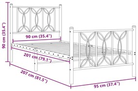 Estrutura de cama com cabeceira e pés 90x200 cm metal branco