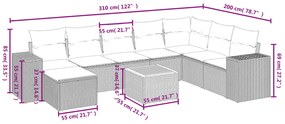 9 pcs conjunto de sofás p/ jardim c/ almofadões vime PE preto