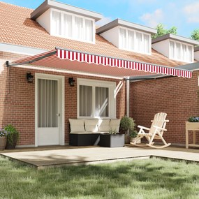 Toldo Retrátil Automático Listrado Vermelho e Branco 450x300 cm