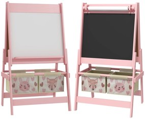 AIYAPLAY Cavalete para Crianças 3 em 1 Cavalete de Arte com Rolo de Papel Quadro e 2 Cestas de Armazenamento 54x46,5x93 cm Rosa