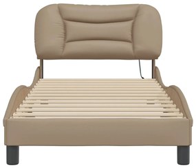 Estrutura de cama c/ luzes LED 90x200cm couro artif. cappuccino