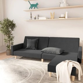 Sofá-cama de 2 lugares com apoio de pés tecido cinzento-escuro