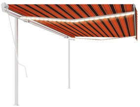 vidaXL Toldo autom. LED e sensor de vento 5x3 m laranja e castanho