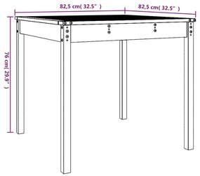 Mesa de jardim 82,5x82,5x76 cm madeira de pinho maciça cinzento