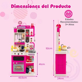 Cozinha Brincar para crianças com luzes, sons, fogão a vapor realista, lava-louças e 95 acessórios. Brinquedo educativo para crianças a partir dos 3 a