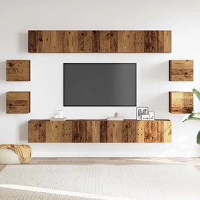 Conjunto de armário TV 8 peças montado na parede madeira velha