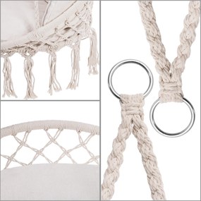 Cadeira suspensa 80x60x140cm redonda com almofadas creme