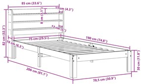 Estrutura cama c/ cabeceira 75x190 cm pinho maciço