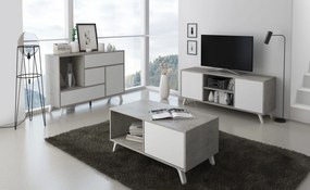 Conjunto de móveis Wind, Sala de Estar, Mobiliário auxiliar, Estrutura cor Cimento e porta e gaveta cor branco - buffet - unidade de televisão - mesa