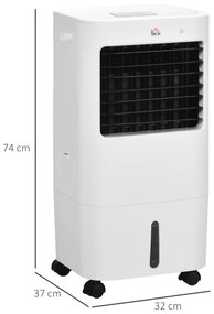 HOMCOM Climatizador de Ar Portátil Silencioso Climatizador Móvel 65W Humidificador Ventoinha com Ecrã LED Controlo Remoto Temporizador Oscilação 3 Velocidades 3 Modos 32x37x74 cm Branco