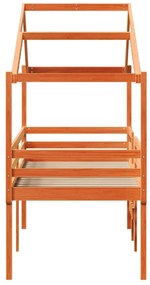 Cama alta com telhado 80x200 cm pinho maciço castanho-mel