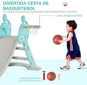 Escorrega Infantil Dobrável com Cesta de Basquetebol para Crianças acima de 18 meses Modelo Girafa para Interiores e Exteriores 140x87x75cm Azul e Cin