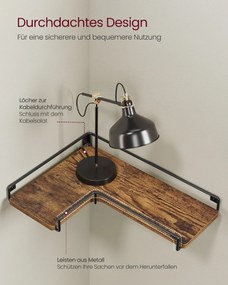 Conjunto de 3 prateleiras de parede em forma de L com design industrial em castanho vintage