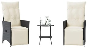 3 pcs conjunto de bistrô com almofadões vime PE preto