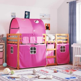 vidaXL Beliche com cortinas 80x200 cm madeira de pinho maciça rosa
