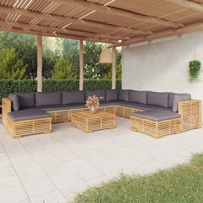 vidaXL 11 pcs conjunto lounge jardim c/ almofadões madeira teca maciça